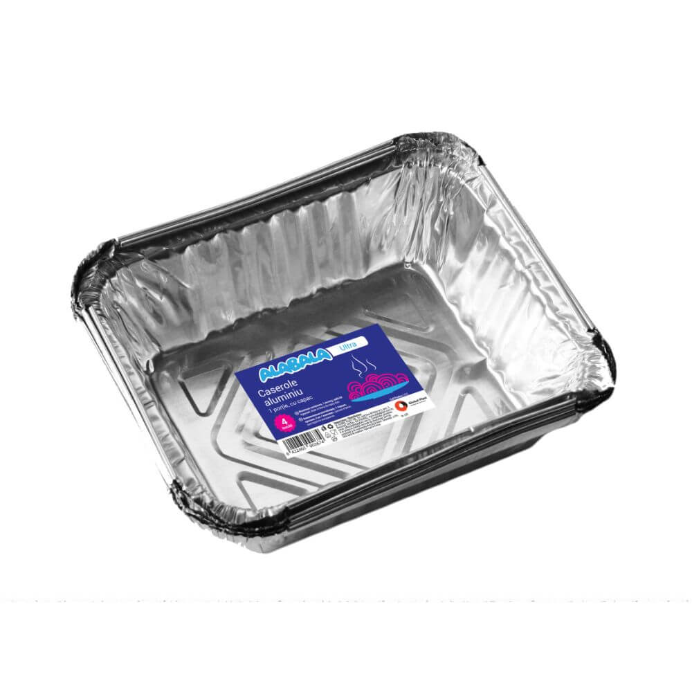 Caserole Aluminiu, 430 ml, 4 Bucati/Set, 146x120x46 mm, Dreptunghiulare, Ambalaje Catering